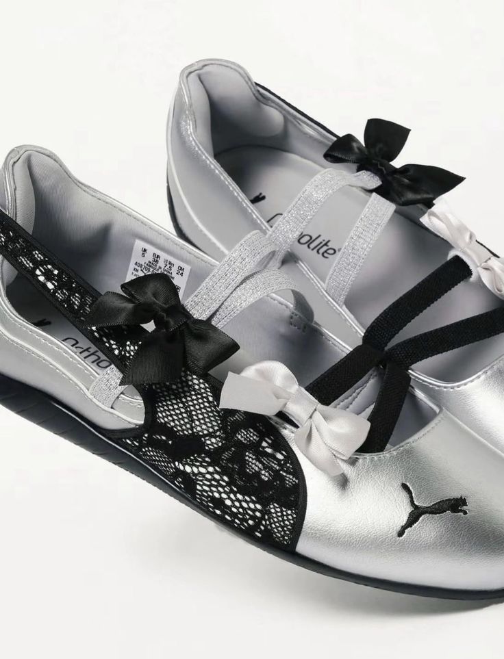 Puma Lace Mary Jane Flats Silvere Metalic
