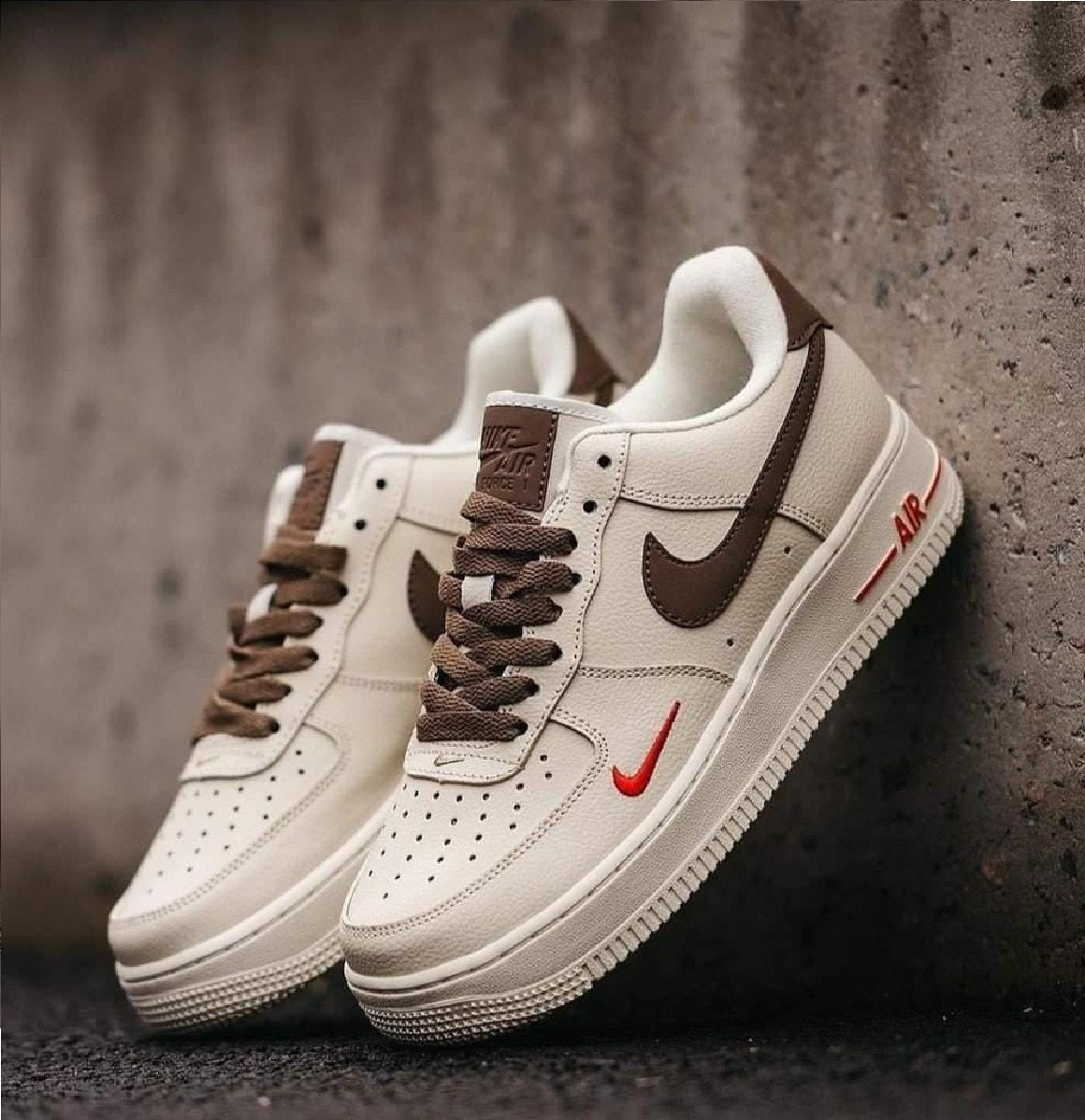 Nike Air Force 1 Brown Red Swoosh
