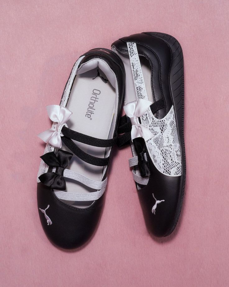 Puma Lace Mary Jane Flats Black White