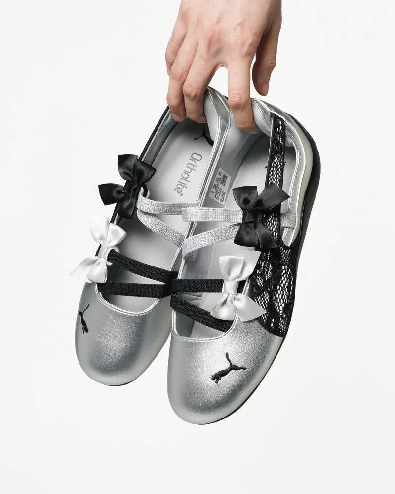 Puma Lace Mary Jane Flats Silvere Metalic