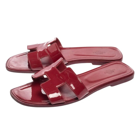 Hermes Sandals Leather Flat Red