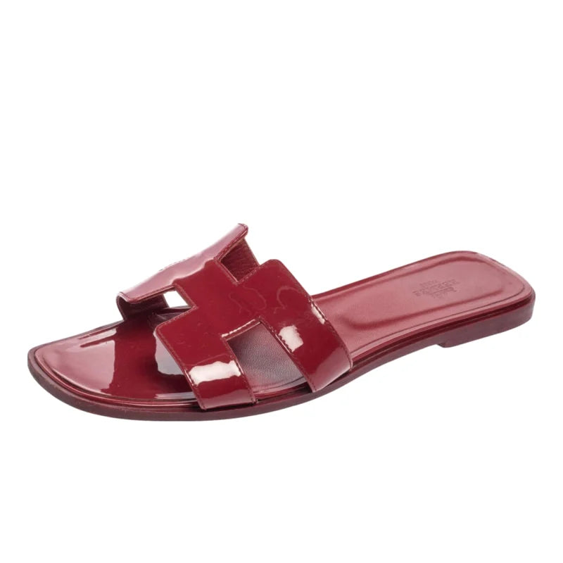Hermes Sandals Leather Flat Red